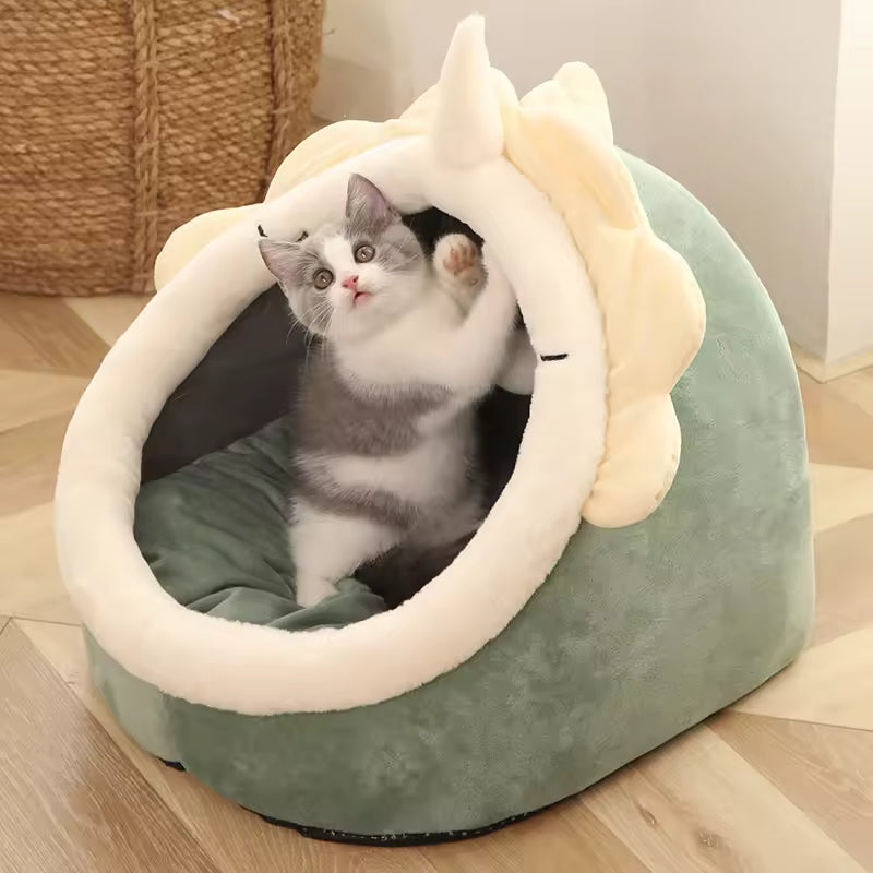ThePawVilla™ Foldable Cat Cave Bed