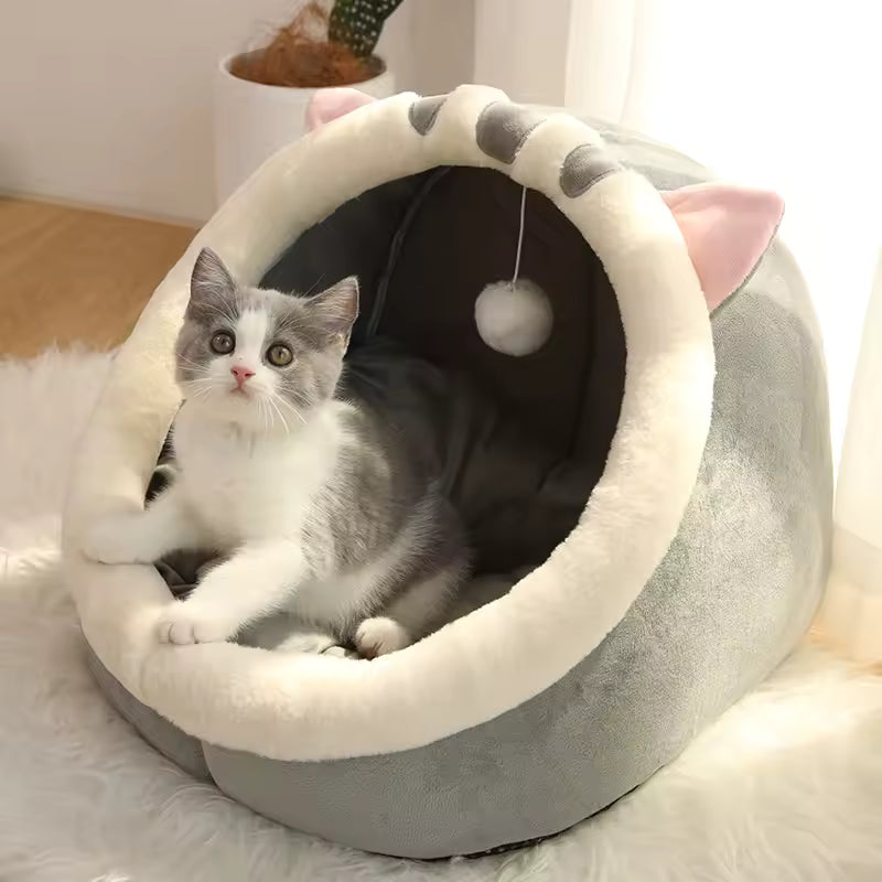 ThePawVilla™ Foldable Cat Cave Bed